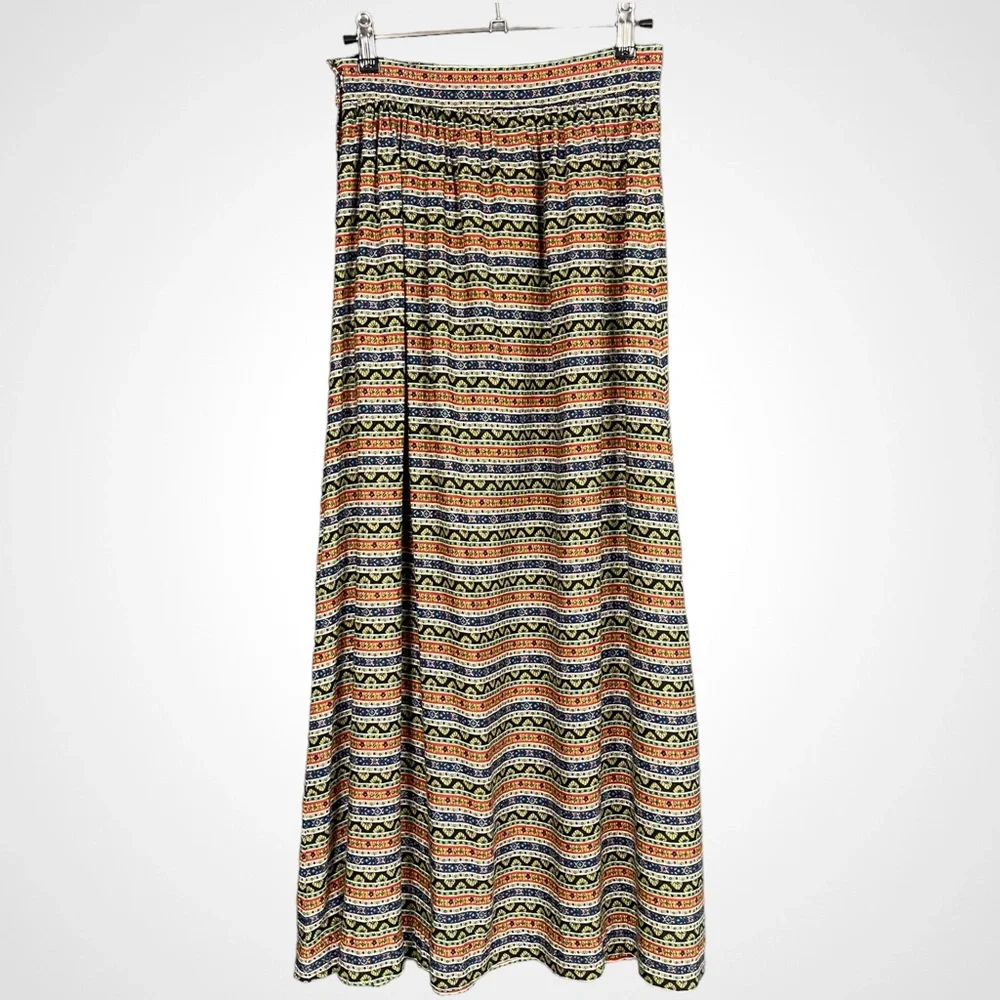 Vintage Maxi Skirt‎ Striped Handmade Floral A-Line Prairie Modest Retro Unique